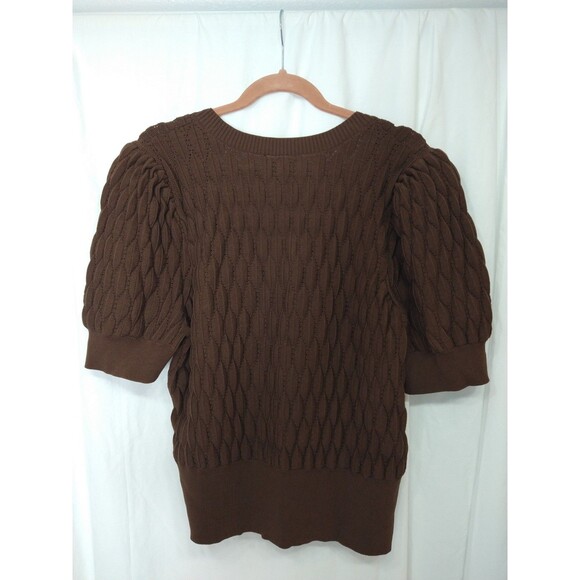 NWOT Express Sz XL Chocolate Brown Short Sleeve Button Up Sweater Puffy Quilted - Picture 2 of 10